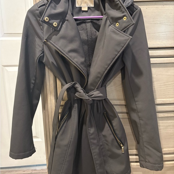 Michael Kors Charcoal Trench Coat with Gold Accents - Picture 1 of 5